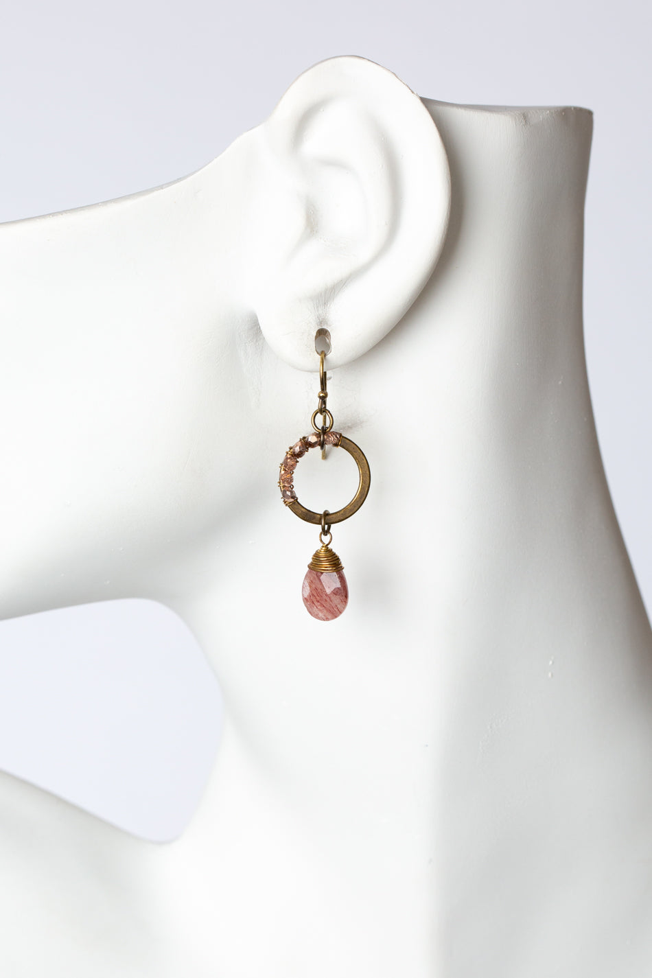 Mauve Mix Strawberry Quartz, Crystal Dangle Earrings (limited)