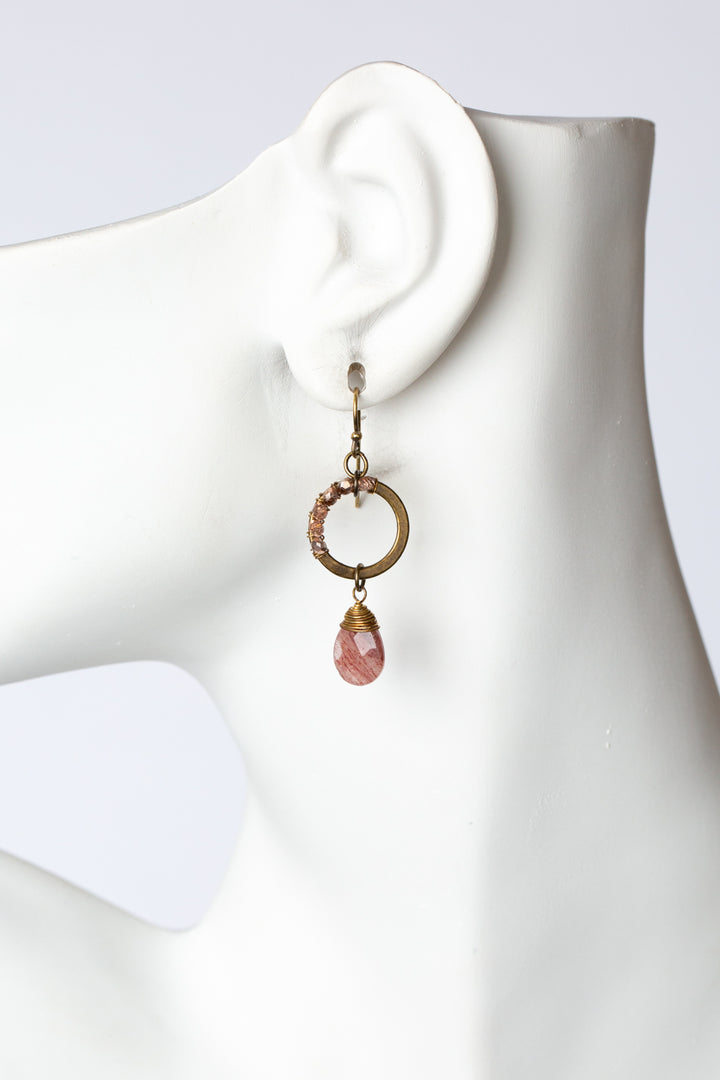 Mauve Mix Strawberry Quartz, Crystal Dangle Earrings (limited)