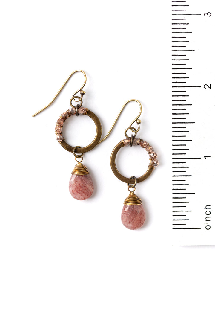 Mauve Mix Strawberry Quartz, Crystal Dangle Earrings (limited)