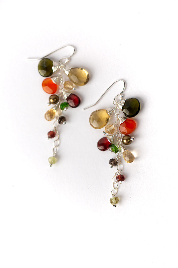 One Of A Kind Garnet, Carnelian Cluster Earrings