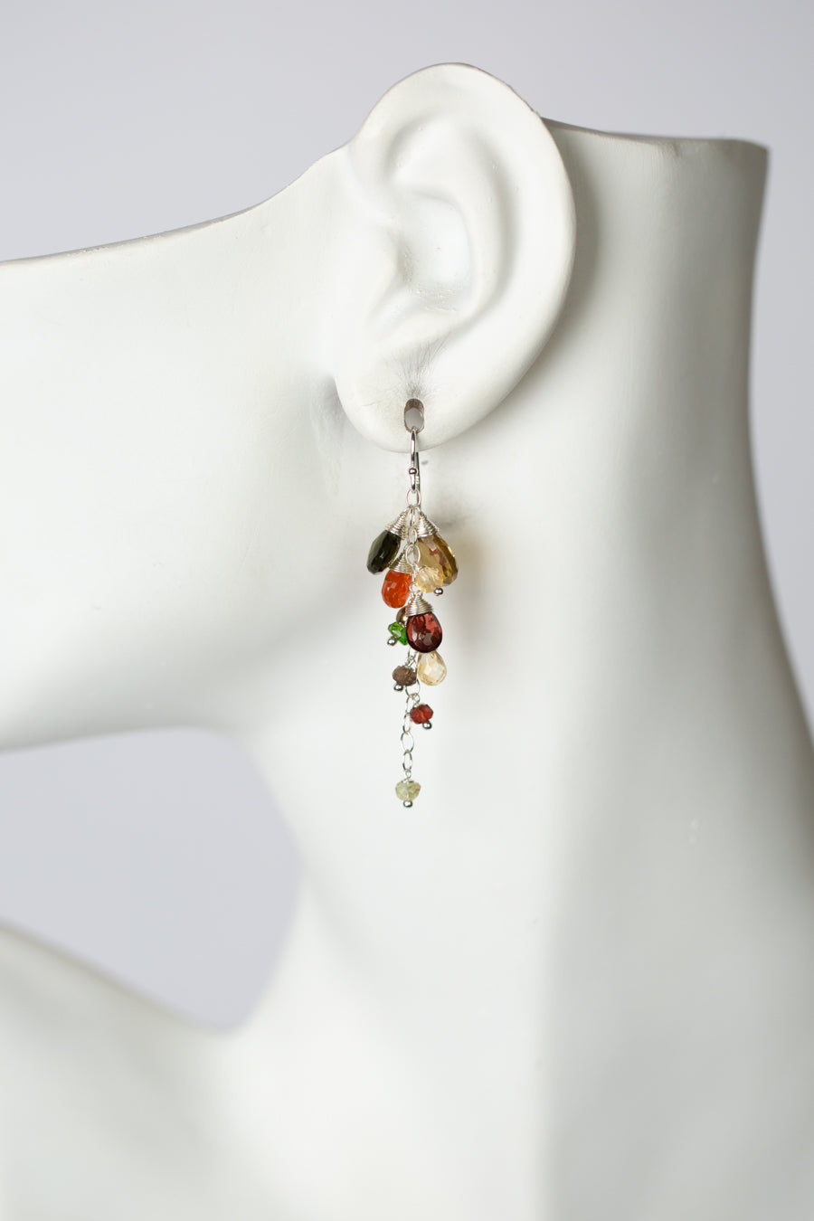 One Of A Kind Garnet, Carnelian Cluster Earrings