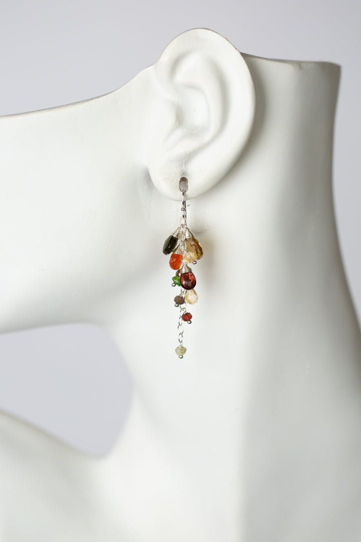 One Of A Kind Garnet, Carnelian Cluster Earrings