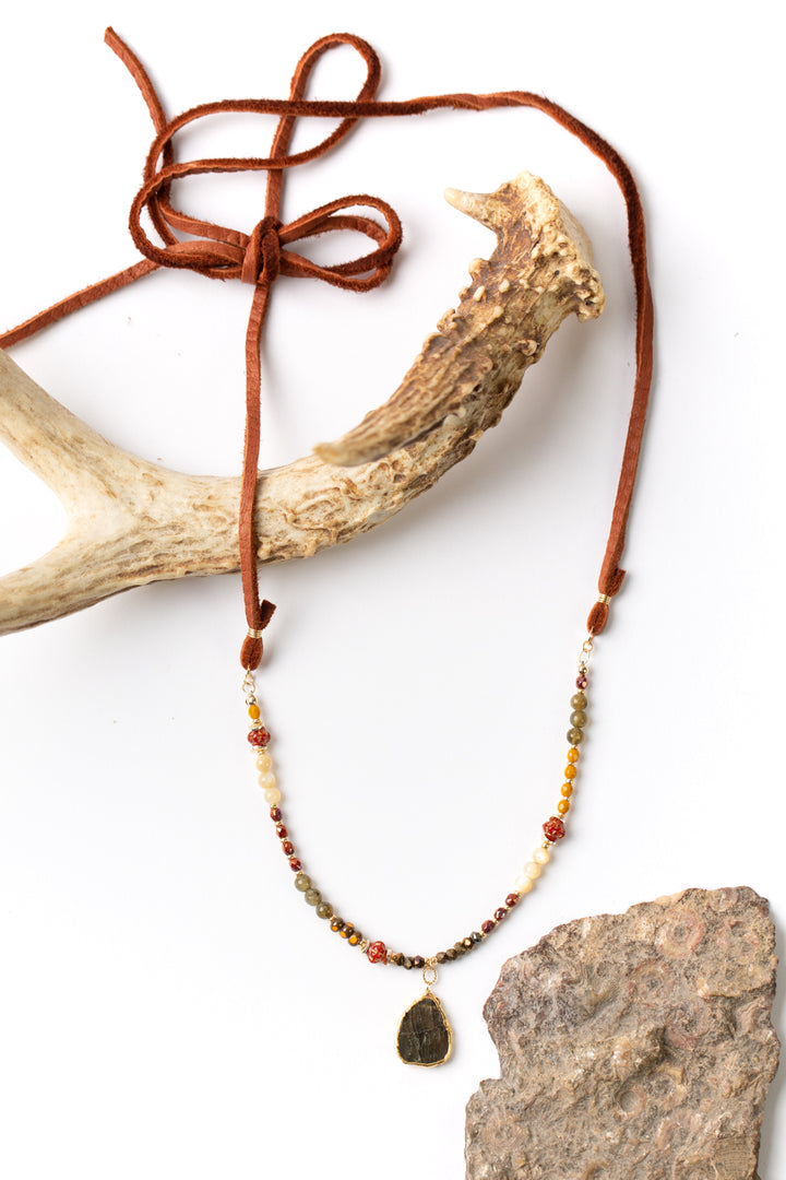 One Of A Kind Adjustable Labradorite, Mother Of Pearl, Czech Glass Collage Necklace