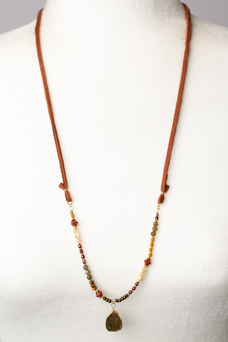 One Of A Kind Adjustable Labradorite, Mother Of Pearl, Czech Glass Collage Necklace