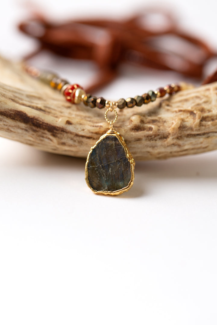 One Of A Kind Adjustable Labradorite, Mother Of Pearl, Czech Glass Collage Necklace