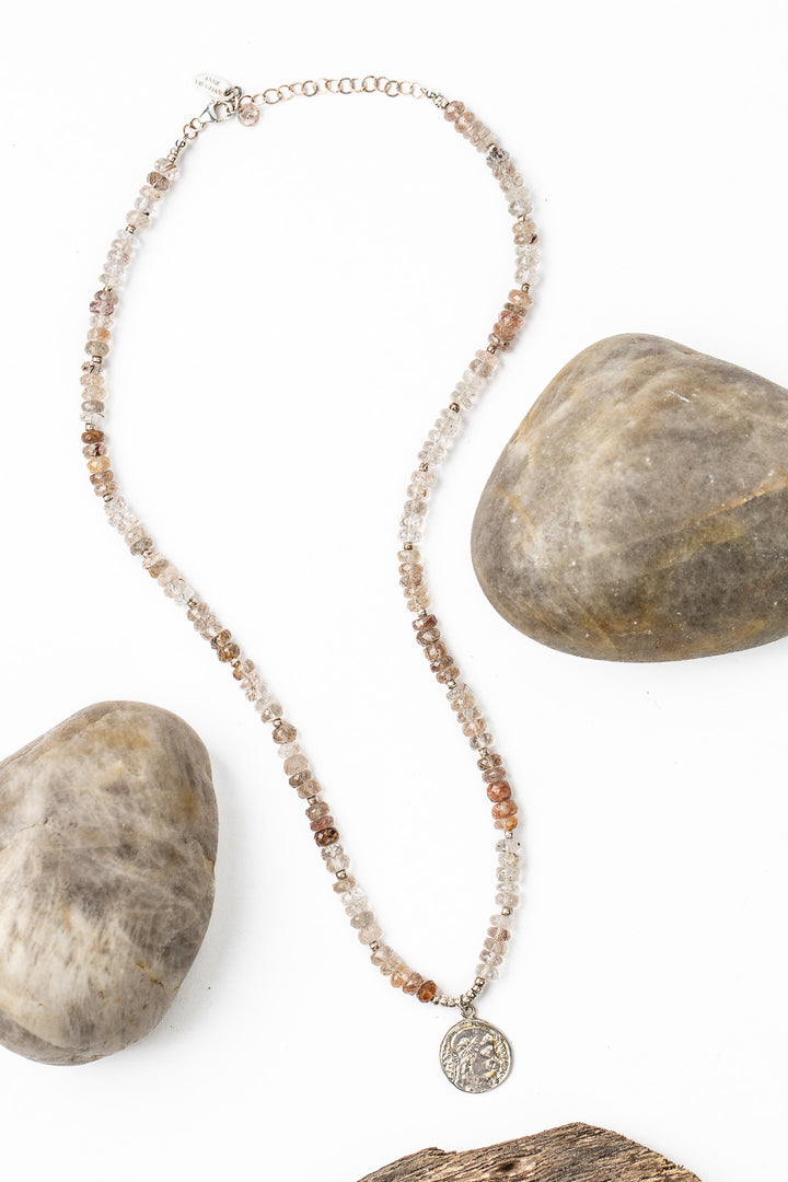 One Of A Kind 18-22" Copper, Rutilated Quartz, Fine Silver with Silver Coin Simple Necklace