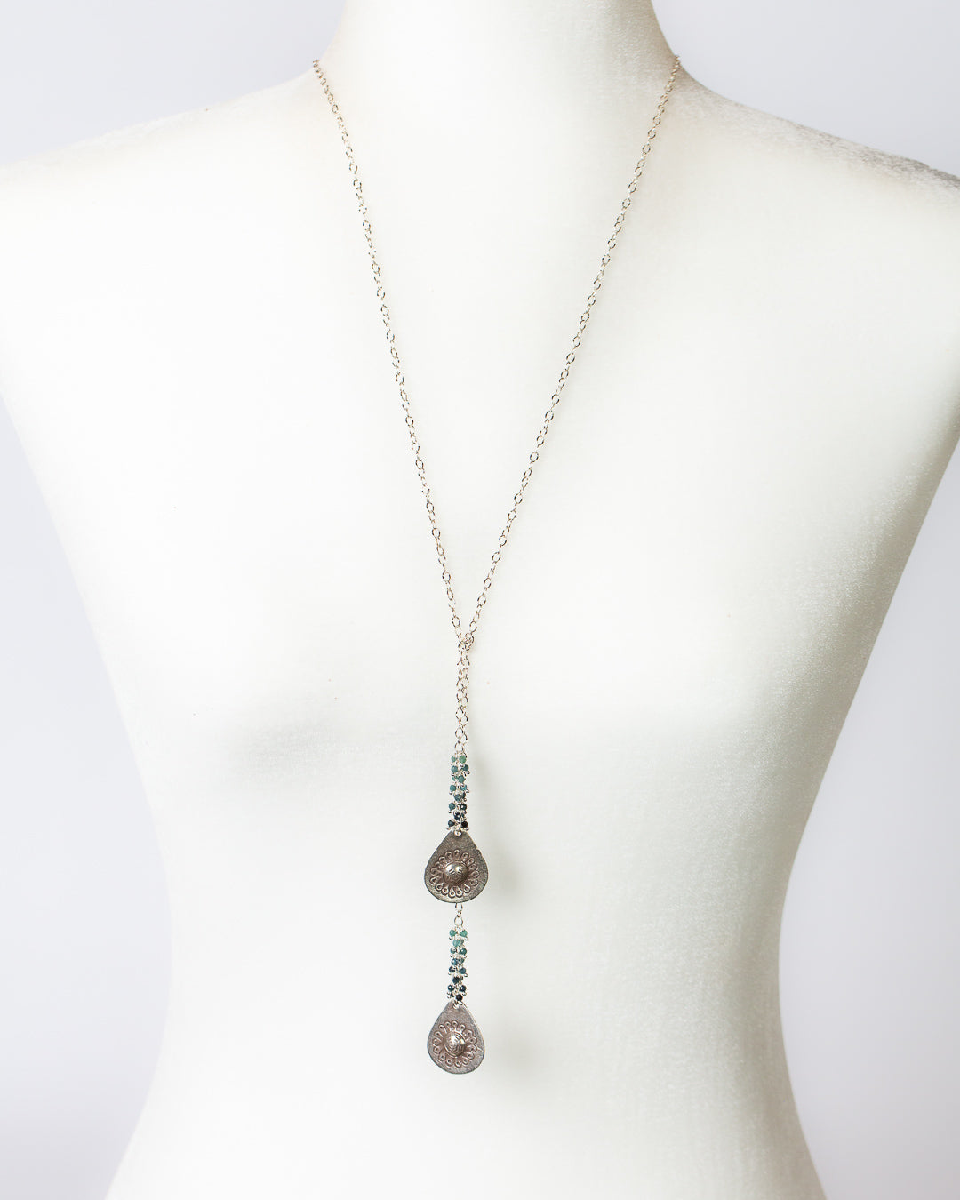 One Of A Kind 32.5" Blue Tourmaline With Fine Silver Tassel Necklace