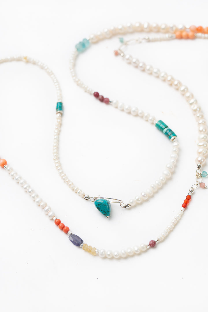 One Of A Kind 39-41" Turquoise, Iolite, Freshwater Pearl Collage Necklace