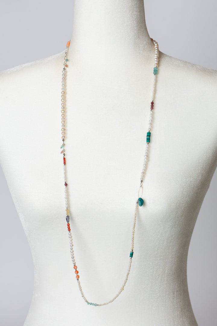 One Of A Kind 39-41" Turquoise, Iolite, Freshwater Pearl Collage Necklace