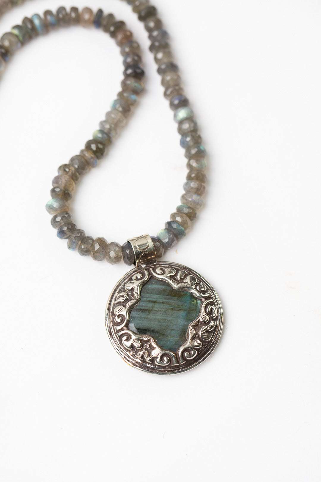 One Of A Kind 19.75-35.25" Labradorite With Tibetan Reversible Labradorite Focal Statement Necklace