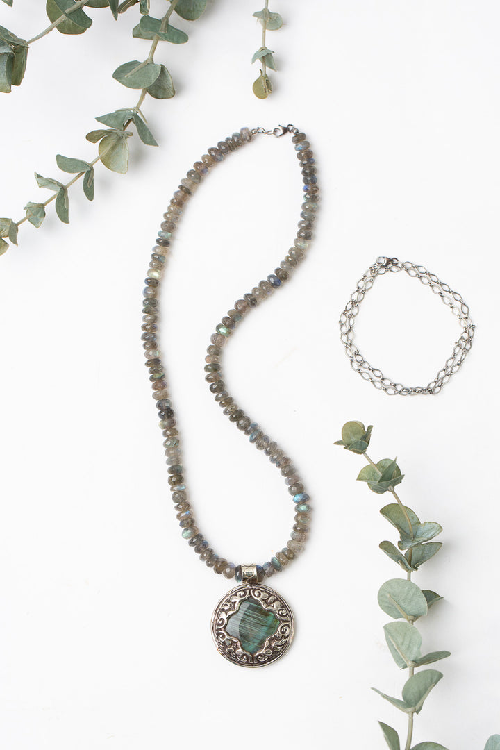One Of A Kind 19.75-35.25" Labradorite With Tibetan Reversible Labradorite Focal Statement Necklace
