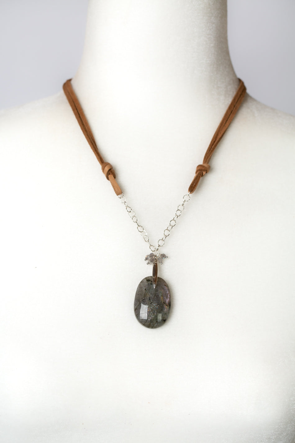One Of A Kind 18.5-20.5" Leather With Labradorite Simple Necklace