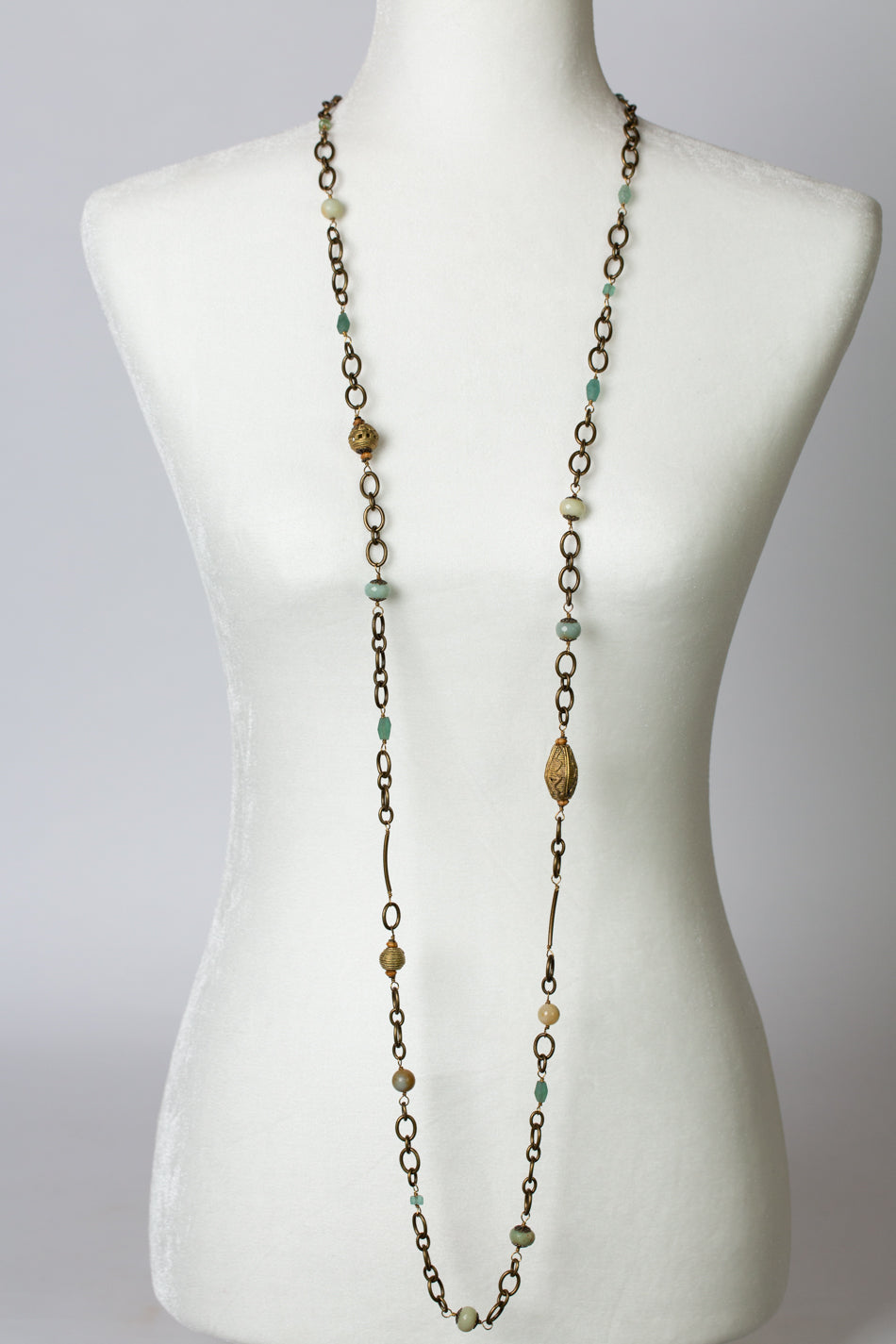 One Of A Kind 58-60" Roman Glass And Handmade African Beads Collage Necklace
