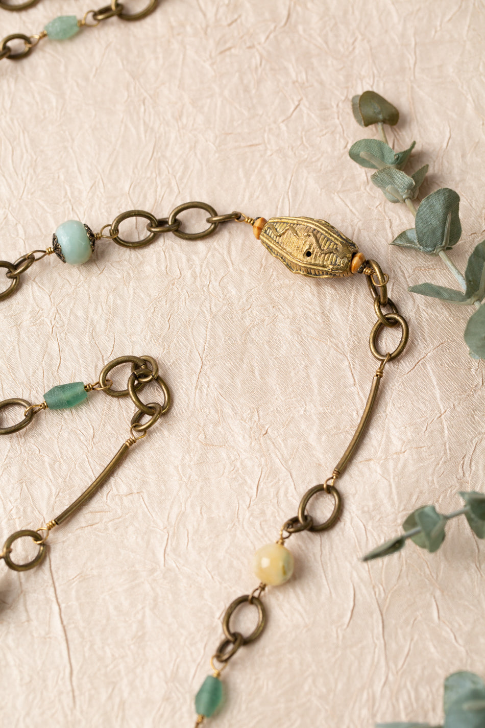 One Of A Kind 58-60" Roman Glass And Handmade African Beads Collage Necklace
