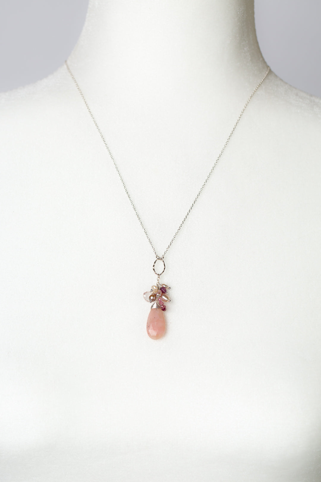 Orchid 19-21" Rose Quartz, Pearl, Ruby With Pink Opal Cluster Necklace