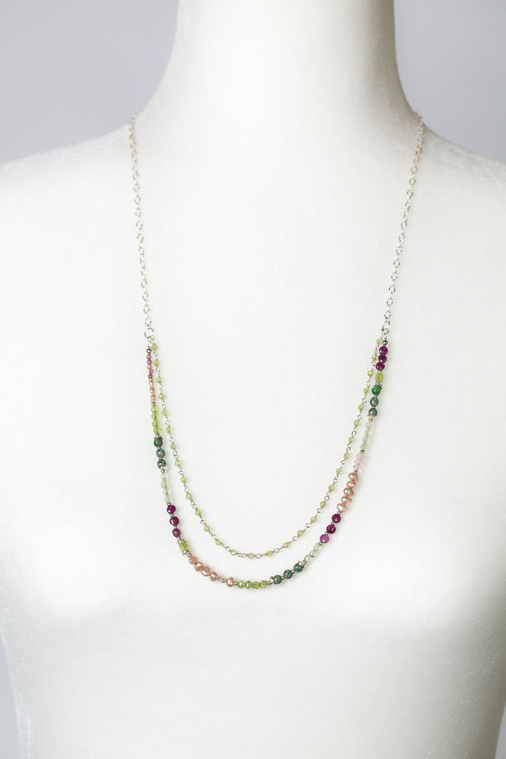 Orchid 25.5-27.5" Peridot, Pearl, Ruby Multistrand Necklace
