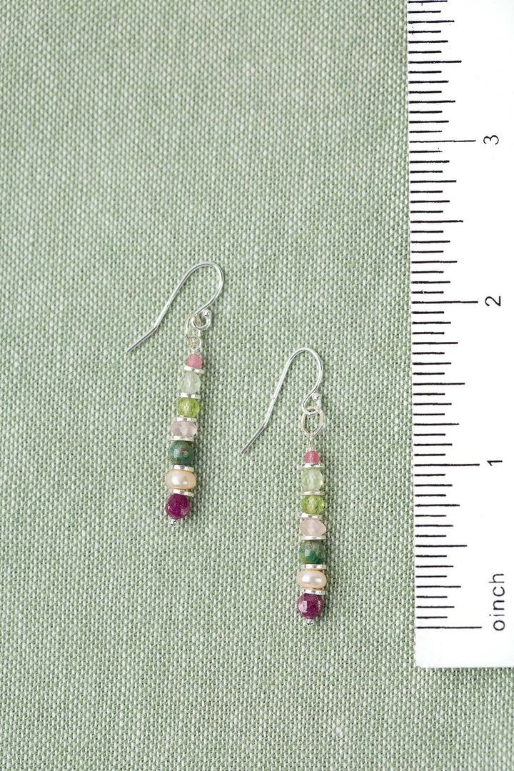 Orchid Ruby, Peridot, Pearl Simple Earrings
