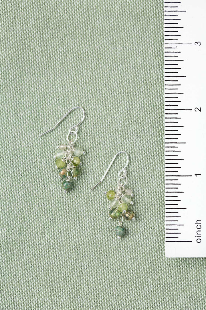 Orchid Peridot, Prehnite, Czech Glass Cluster Earrings