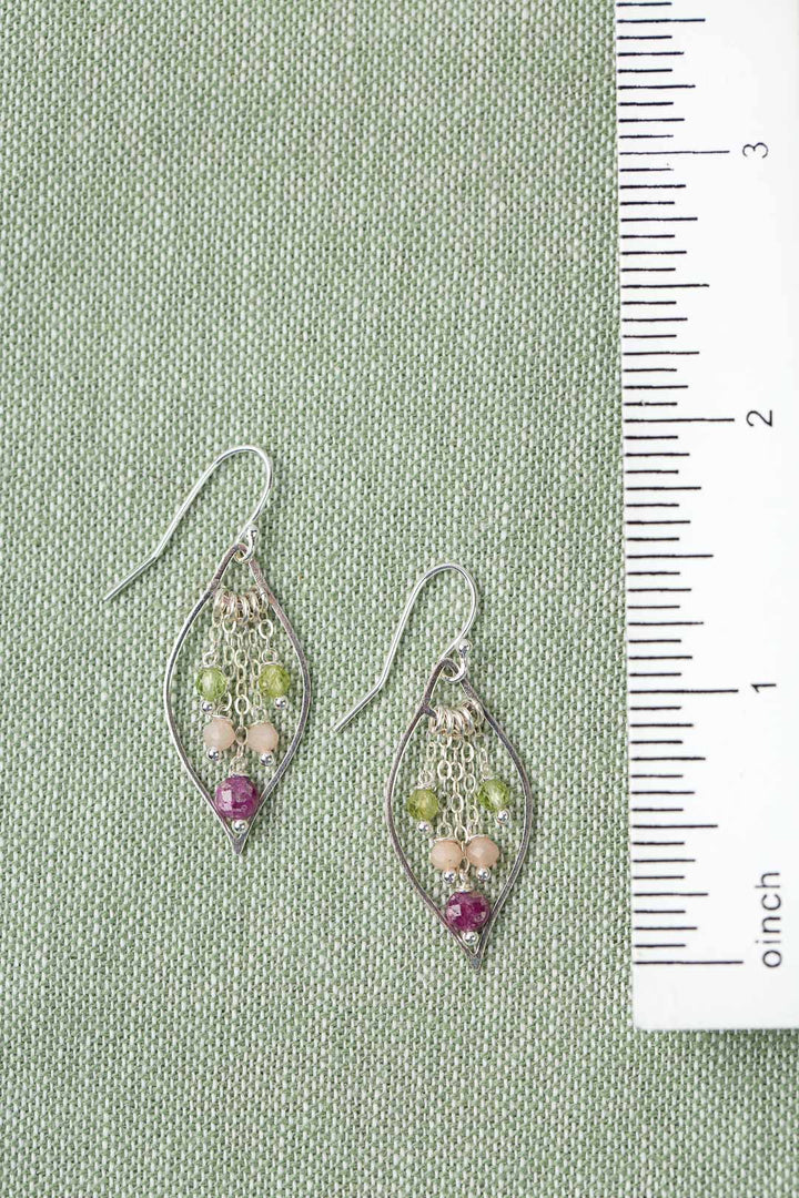 Orchid Ruby, Peridot, Moonstone Tassel Earrings