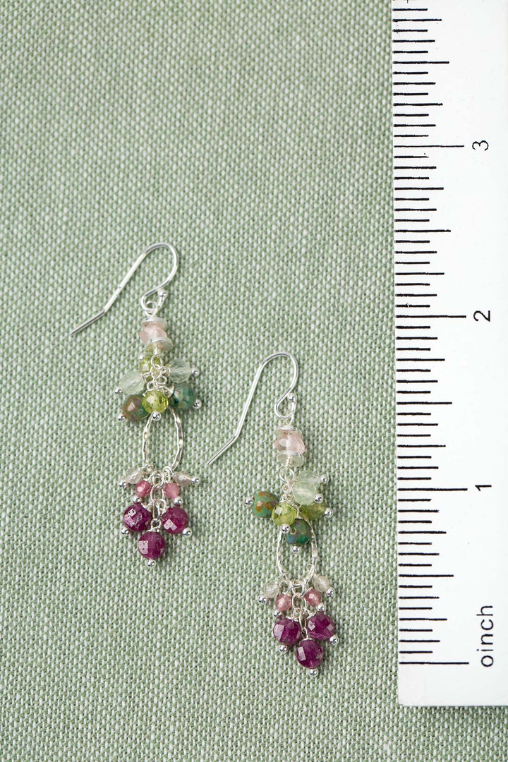 Orchid Ruby, Peridot, Rose Quartz Cluster Earrings