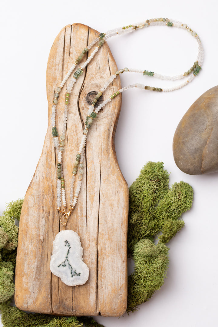 Purity 20 or 39.5" Green Tiger's Eye, Jade, Prehnite With Solara Quartz Statement Necklace