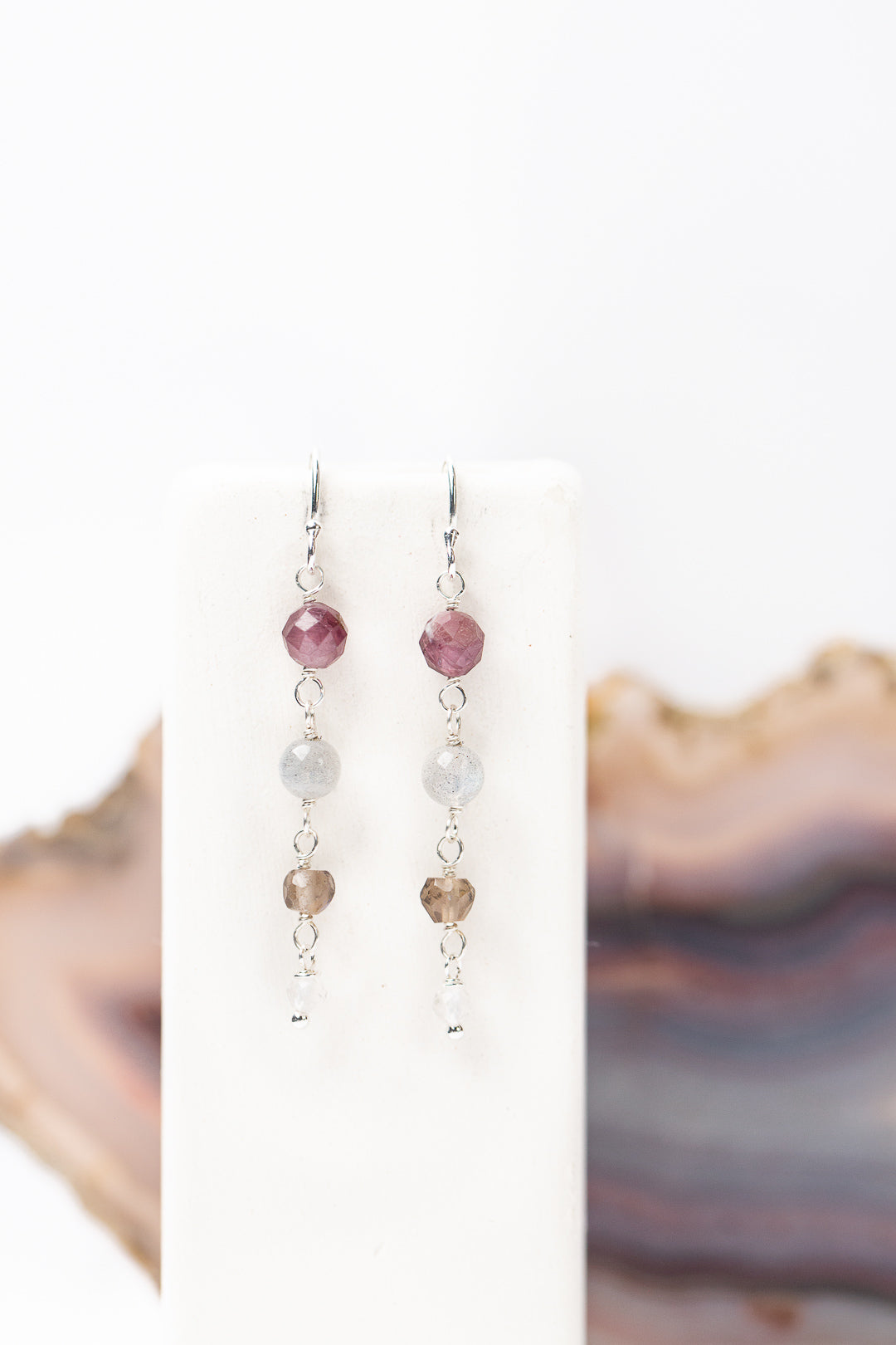 Prism Labradorite, Spinel, Quartz Dangle Earrings