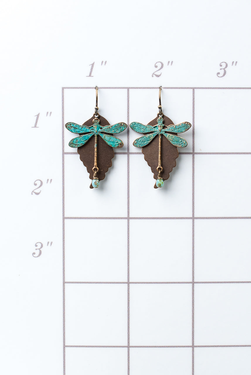 Rustic Creek Dragonfly Copper Leaf Earrings