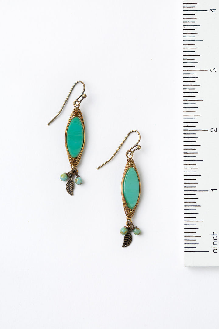 Rustic Creek Green Czech Glass Herringbone Earrings