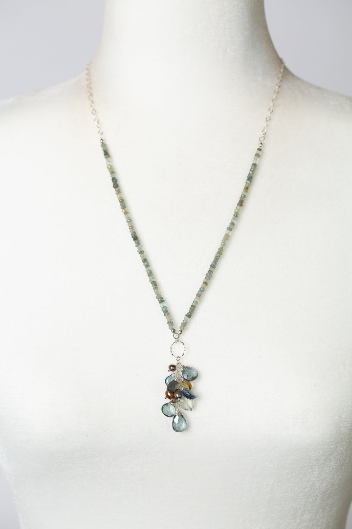 Resilience 23-25" Aquamarine, Topaz, Pearl Briolette Cluster Focal Necklace