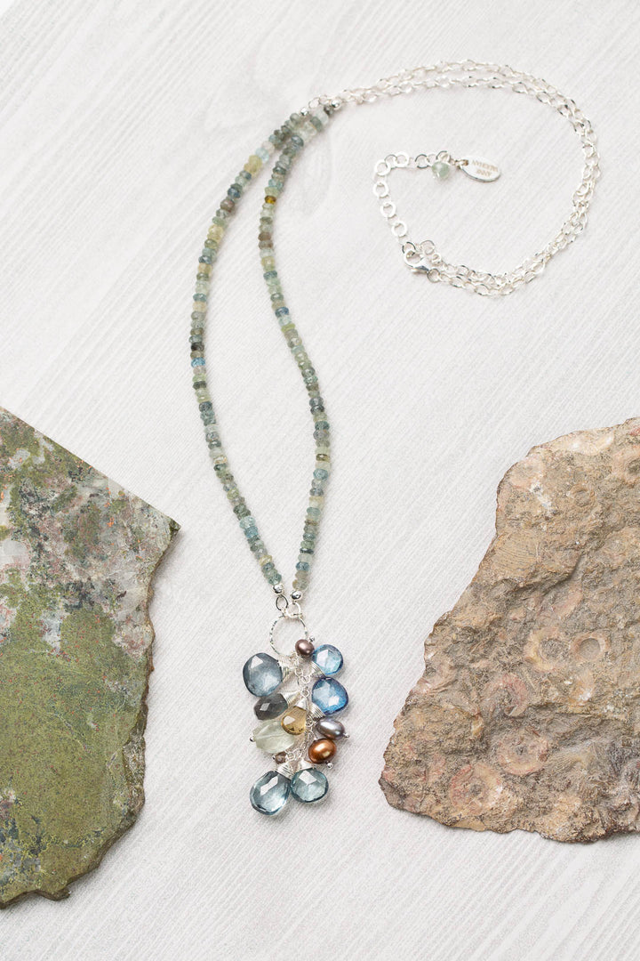 Resilience 23-25" Aquamarine, Topaz, Pearl Briolette Cluster Focal Necklace
