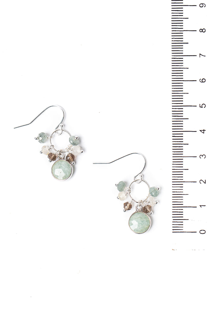 Resilience Aquamarine, Labradorite, Smoky Quartz Cluster Dangle Earrings