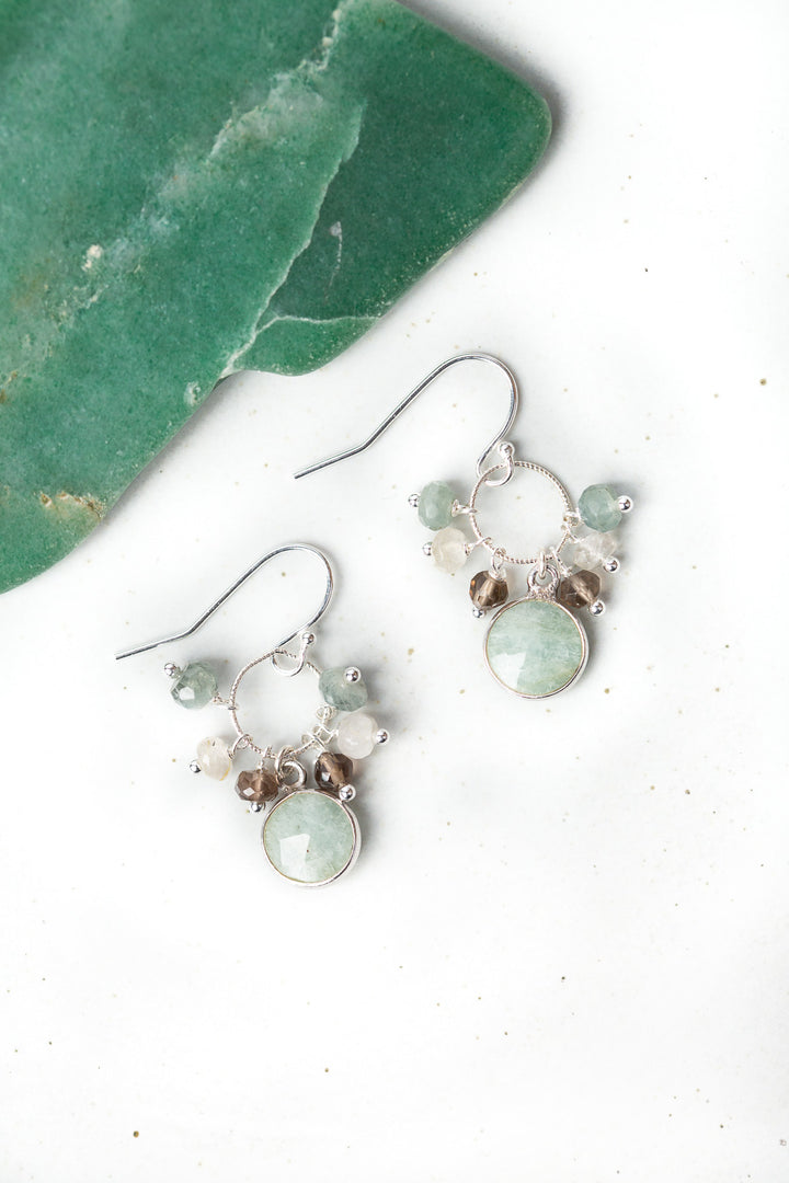 Resilience Aquamarine, Labradorite, Smoky Quartz Cluster Dangle Earrings