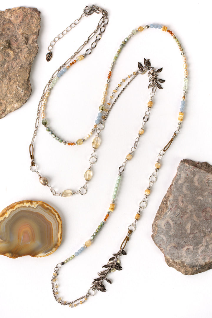 Refresh 53.25-55.25" Czech Glass, Pearl, Citrine Collage Necklace