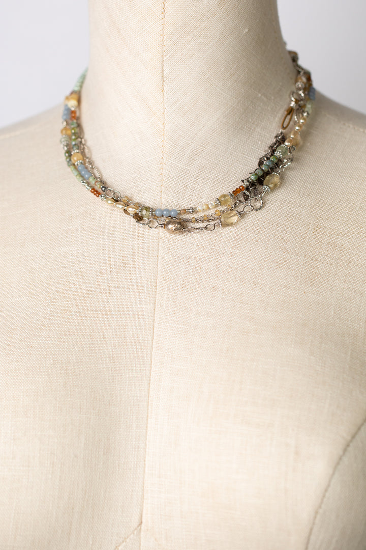 Refresh 53.25-55.25" Czech Glass, Pearl, Citrine Collage Necklace
