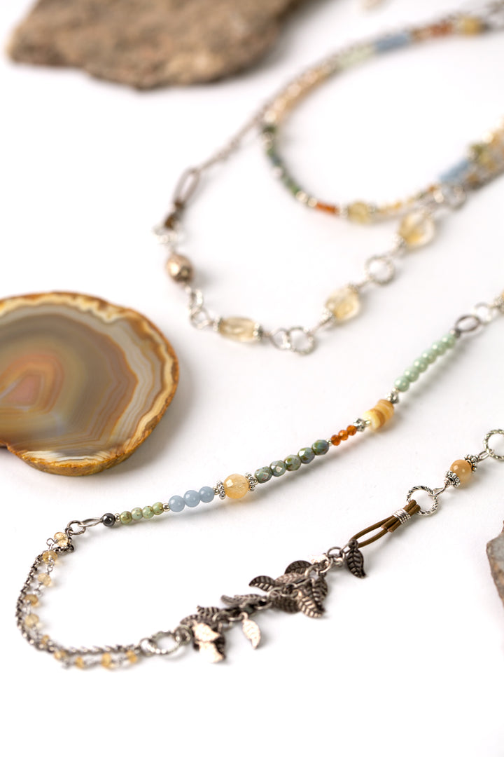 Refresh 53.25-55.25" Czech Glass, Pearl, Citrine Collage Necklace