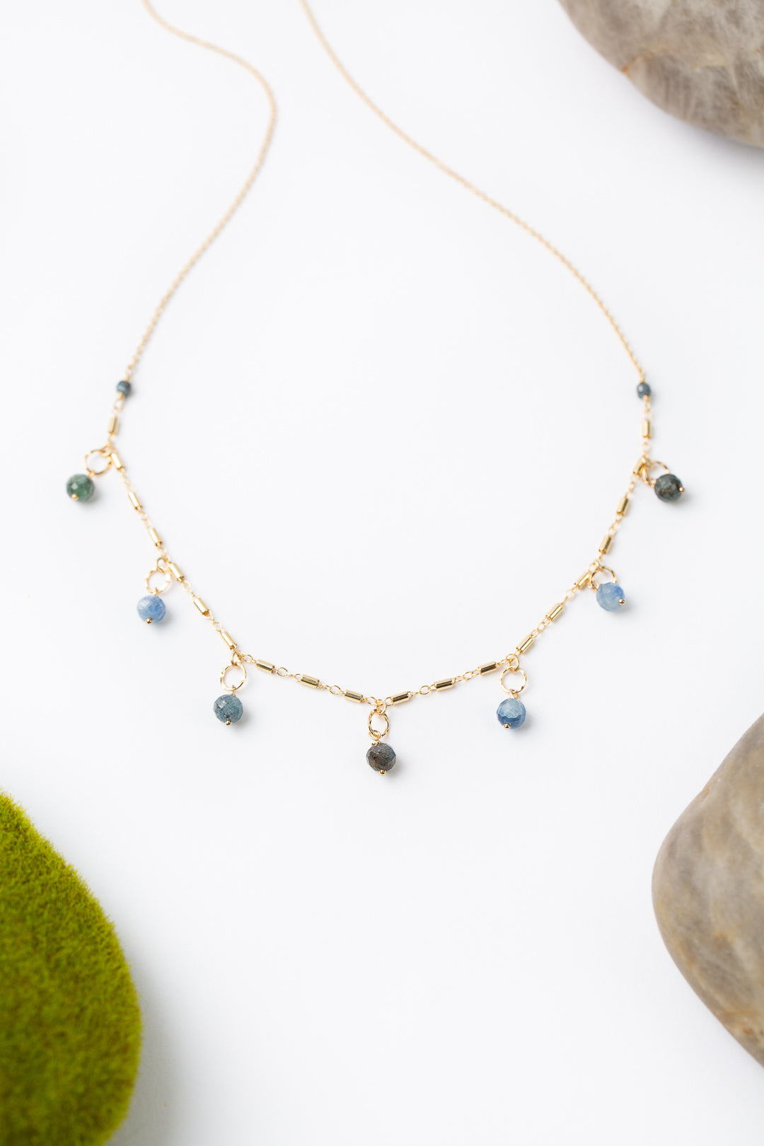 Ripple 24-26" with Kyanite, Gold Simple Necklace