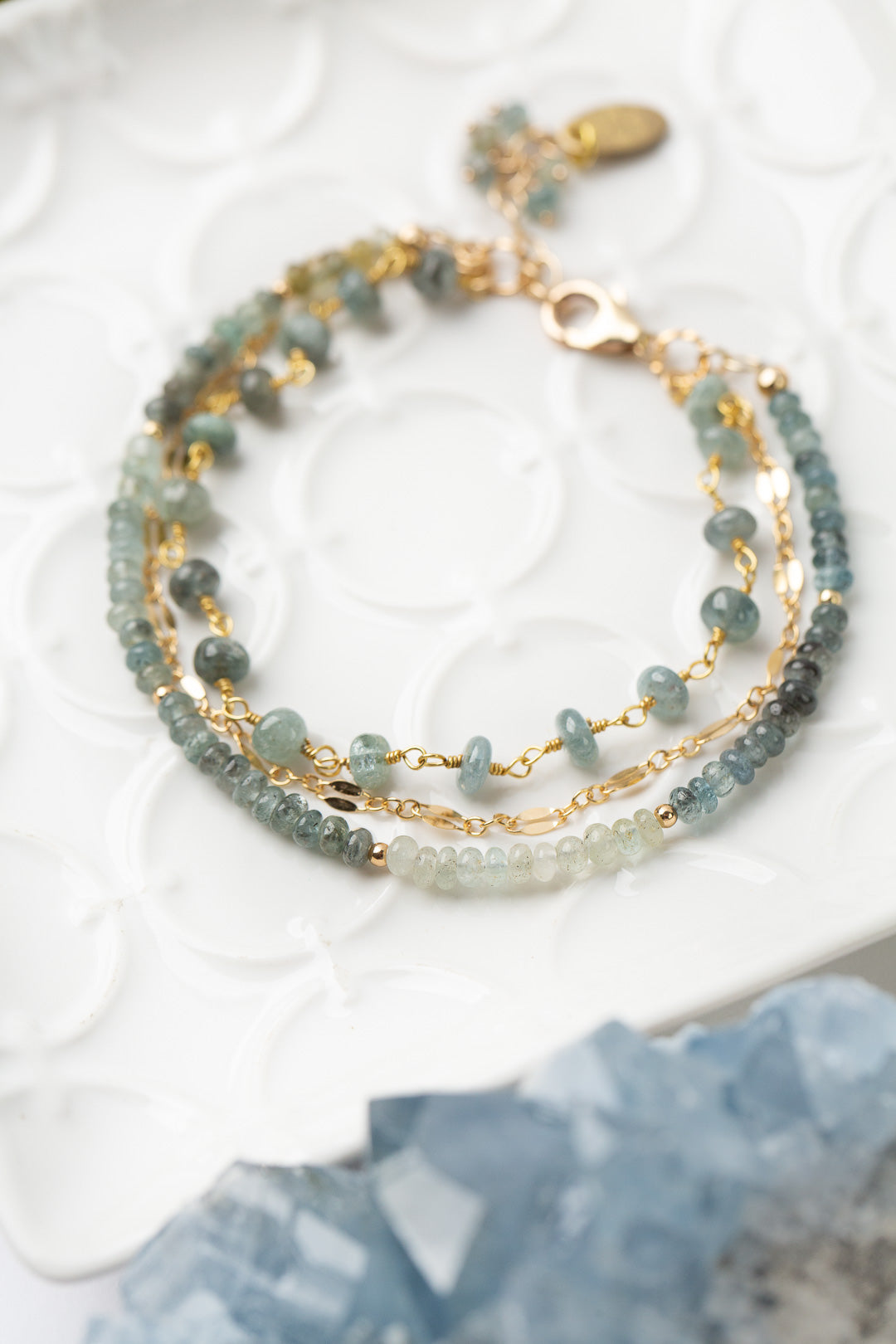 Ripple 7.5-8.5" Green Moss, Gold Simple Bracelet
