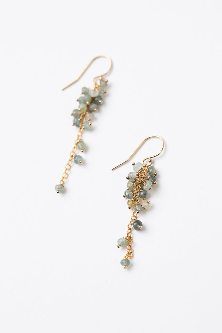 Ripple Green Moss, Gold Cluster Earrings