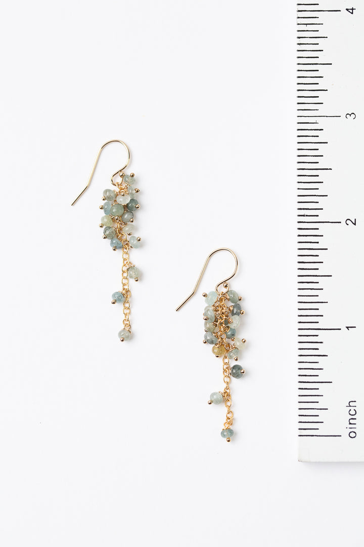 Ripple Green Moss, Gold Cluster Earrings