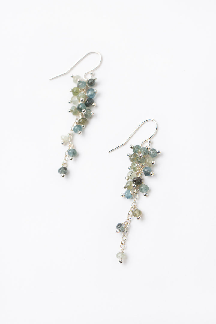 Ripple Green Moss, Silver Cluster Earrings