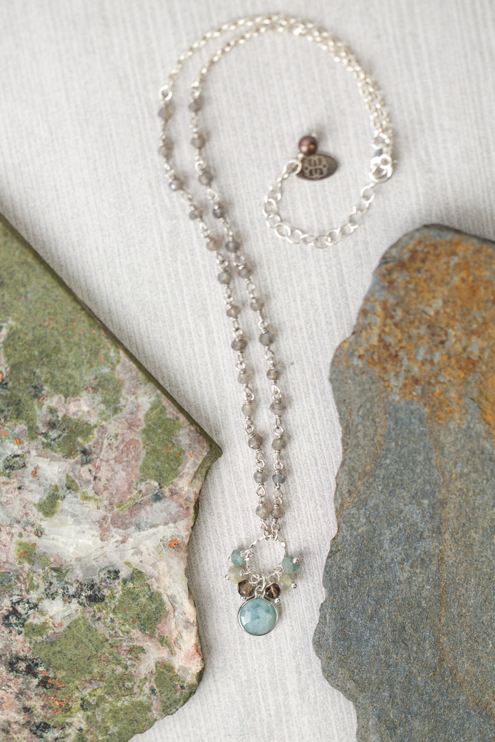 Resilience 14-16" Labradorite, Smoky Quartz, Aquamarine Cluster Focal Necklace