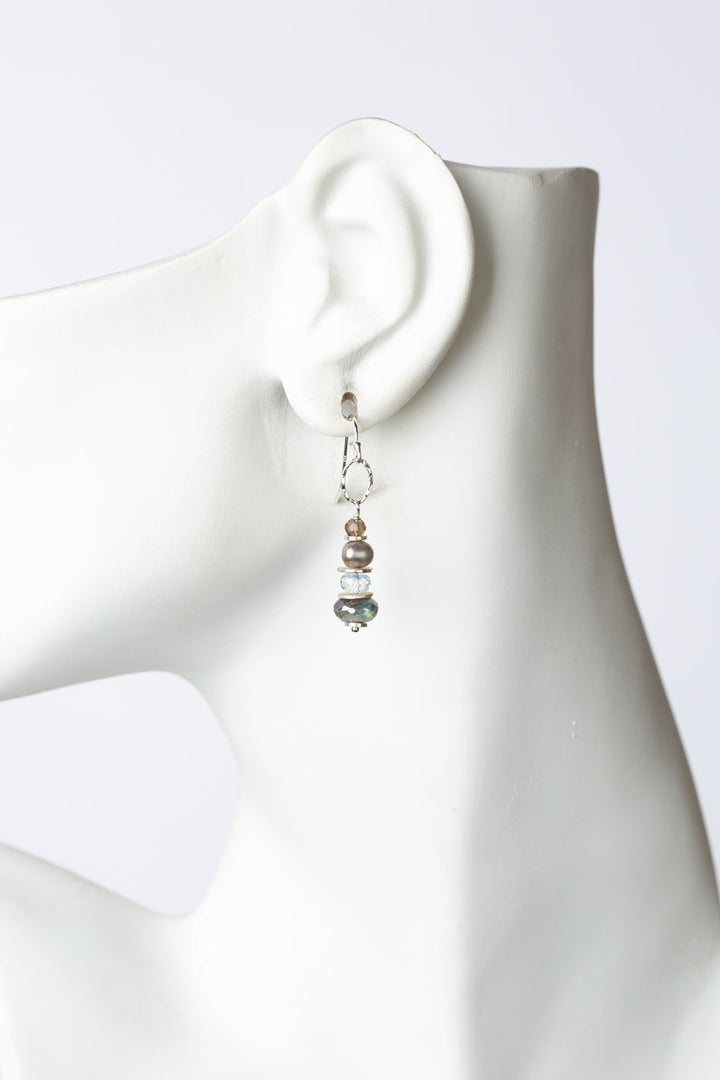 Resilience Topaz, Labradorite, Smoky Quartz Stacked Dangle Earrings (limited)
