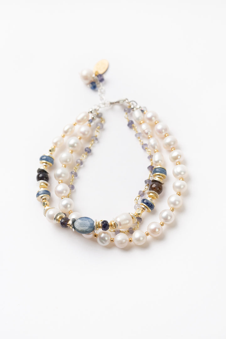 Seaside 7.5-8.5" Fresh Water Pearl, Kyanite, Iolite Multistrand Bracelet