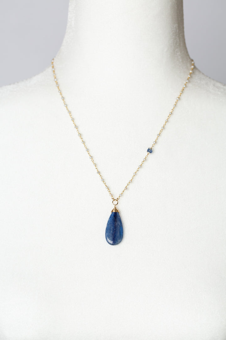 Seaside 18-20"  Freshwater Pearl With Kyanite Drop Simple Necklace