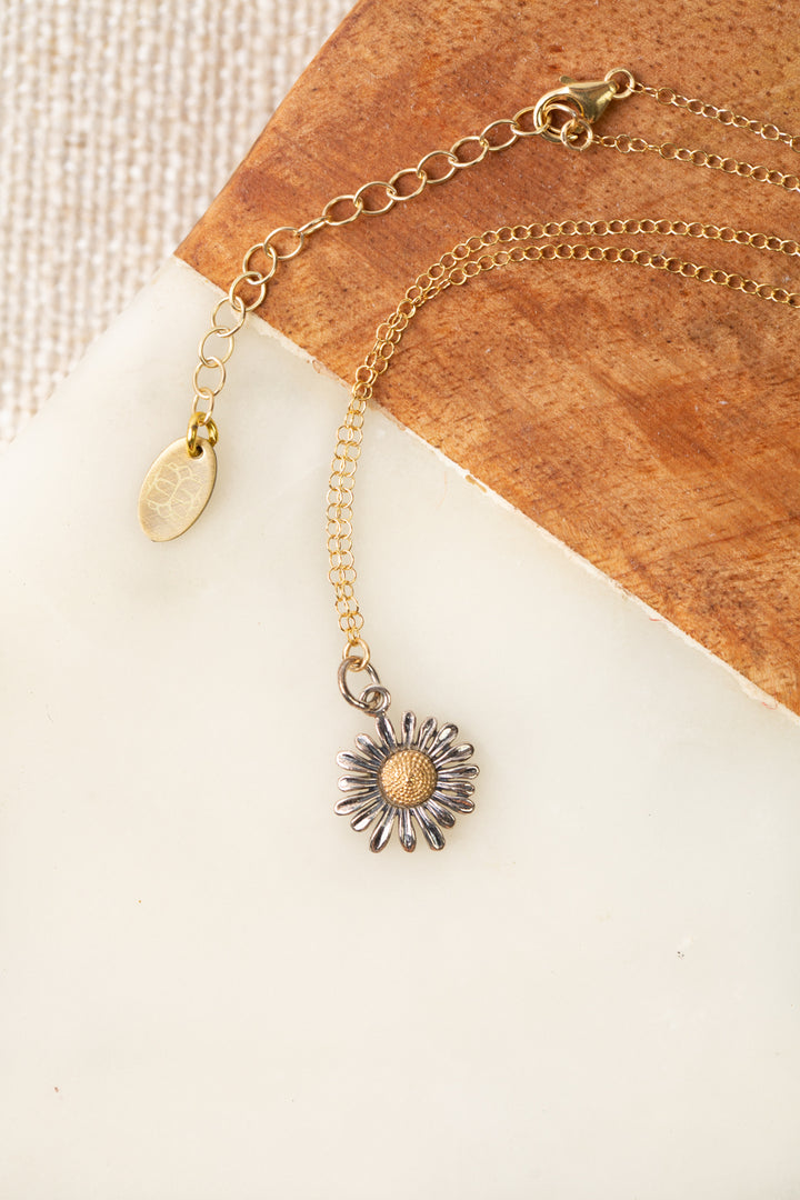 Sentiment 16-18" Sterling Silver And Gold Plated Sunflower Simple Necklace