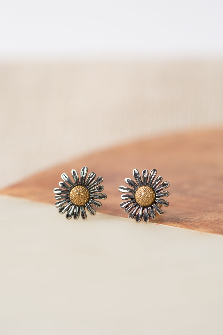 Sentiment Sterling Silver And Gold Plated Sunflower Simple Earrings