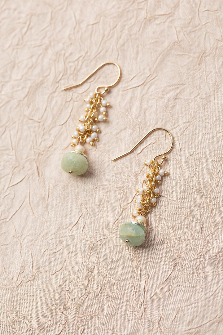 Serenity Glass Pearl With Aquamarine Cluster Earrings