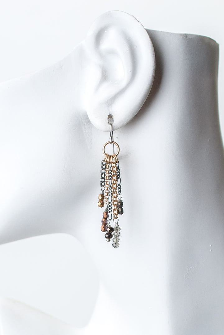 Silver & Gold Mixed Metal & Gemstone Tassel Earrings