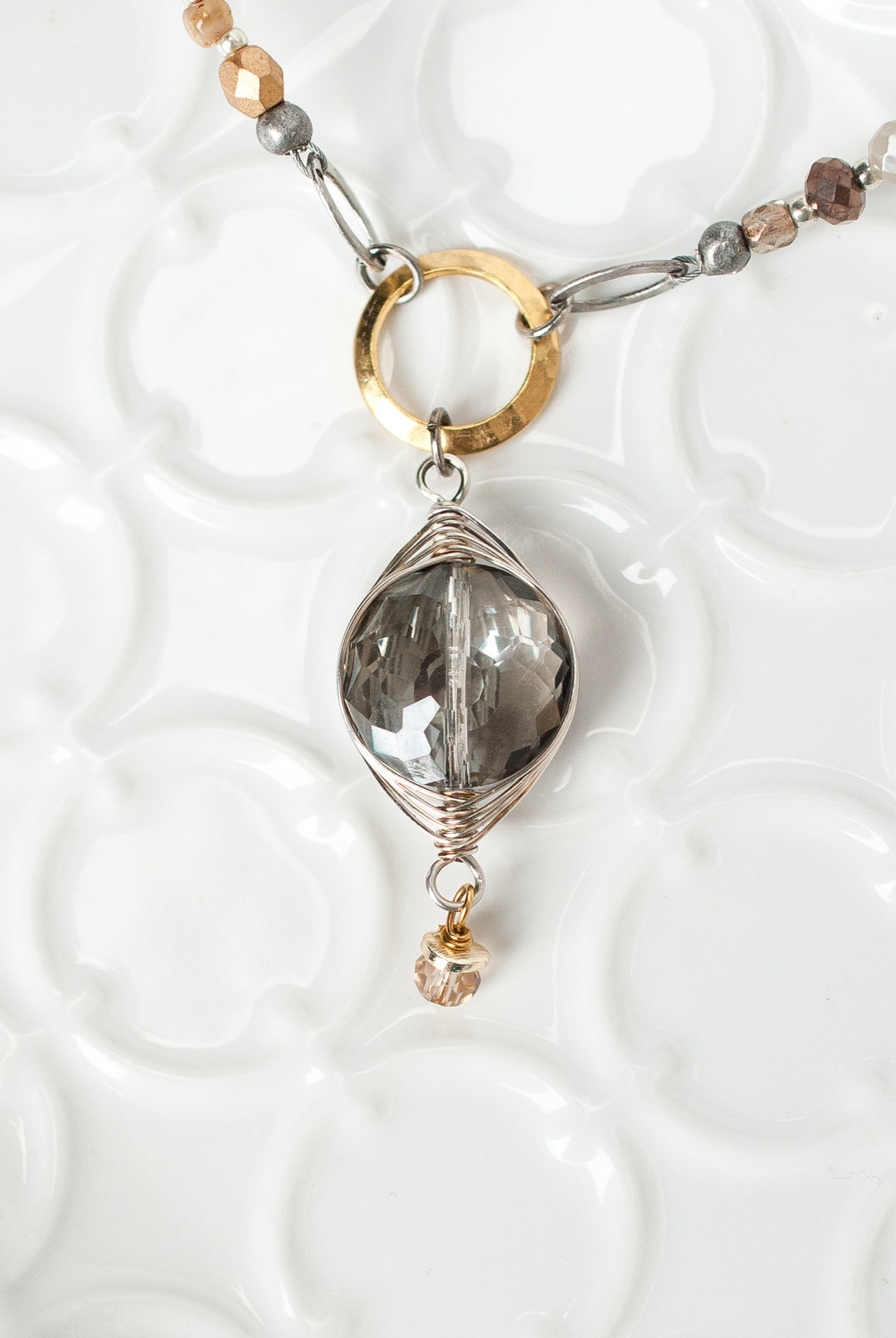 Silver & Gold 17-19" Herringbone Pendant Collage Necklace