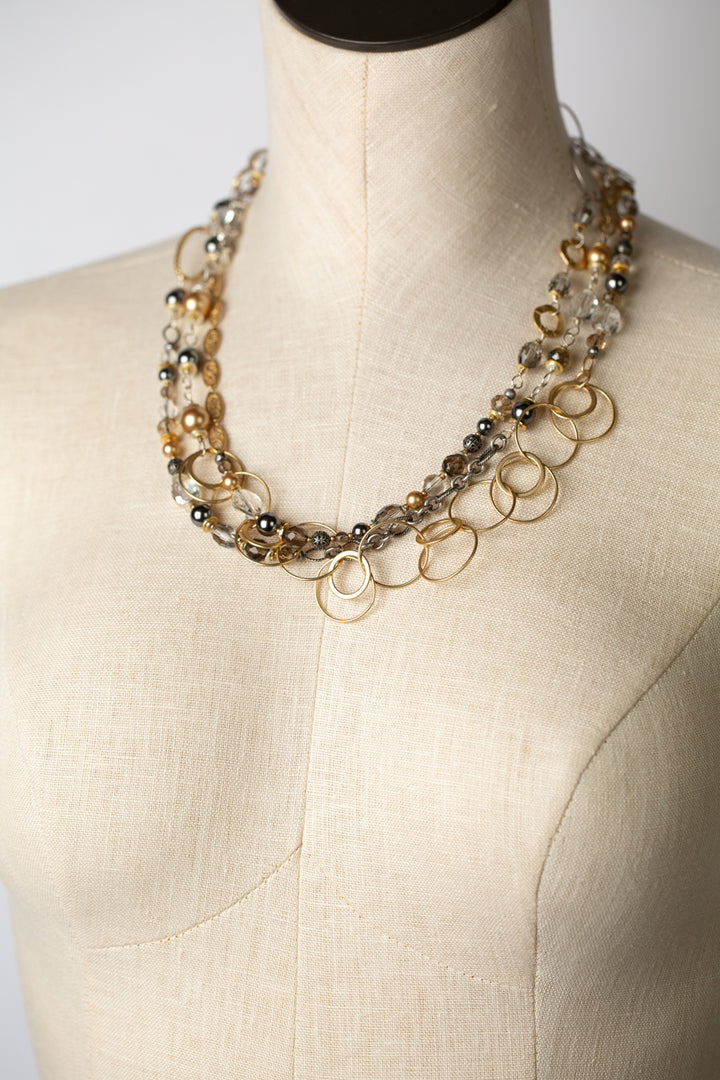 Silver & Gold 65-68" Pearl, Smoky Quartz Simple Necklace (limited)